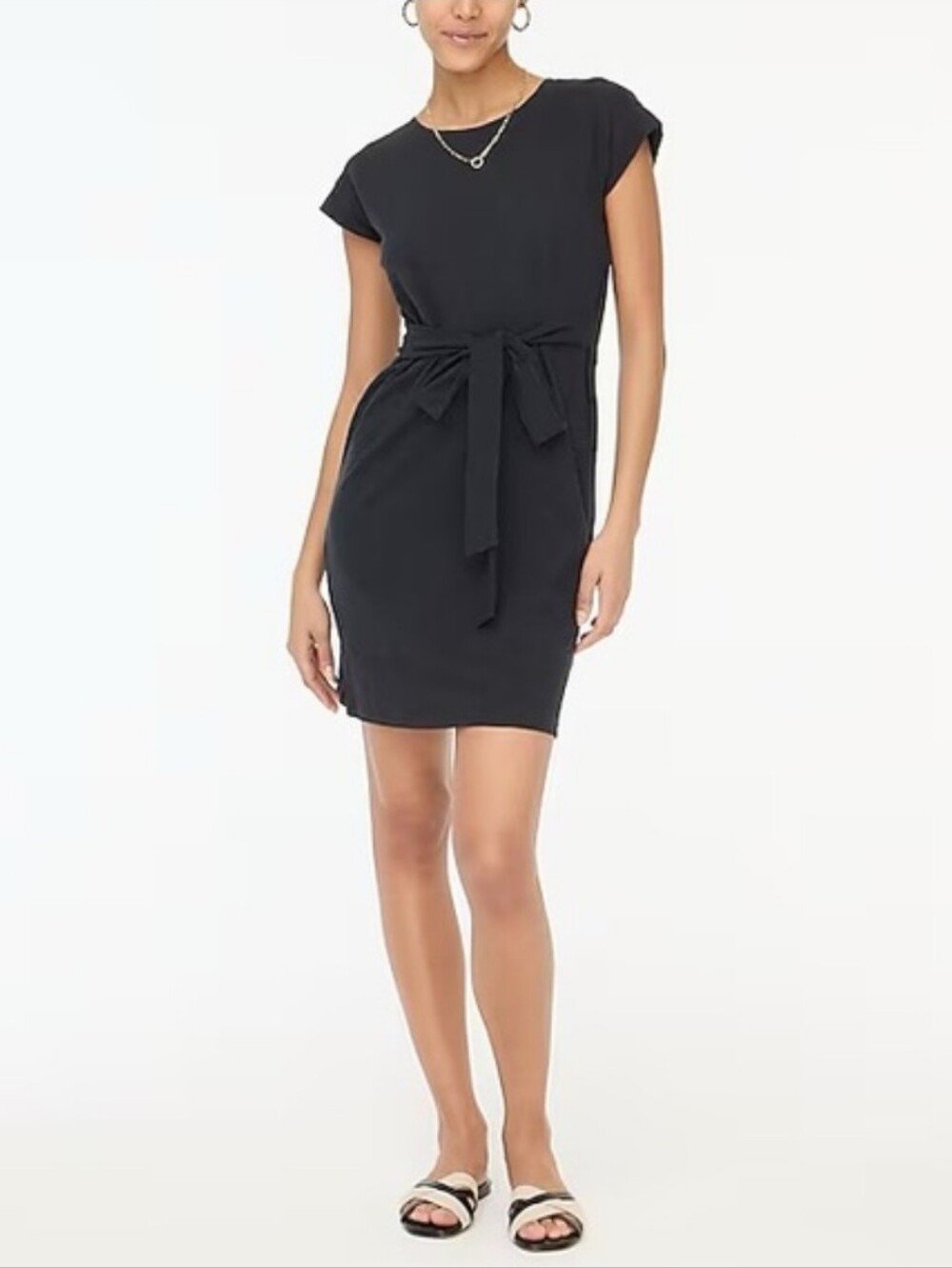JCREW Slub Knit Tie-Waist Mini Dress Black CI193 Small
